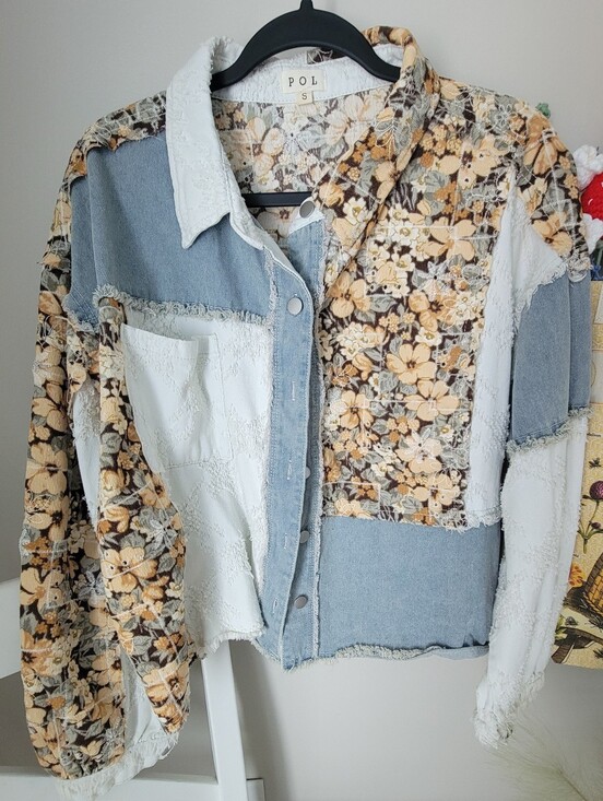 POL Jackets & Blazers - POL Floral Lace-Overlay Top in Cream, Beige, Brown And Denim. Size S